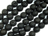 Black Lava Beads, 12mm Round Beads-BeadBasic