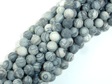 Matte Black Line/ Spider Web Jasper, Silk Stone, 8mm Round beads-BeadBasic