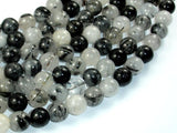 Black Rutilated Quartz Beads, 10mm Round Beads-BeadBasic