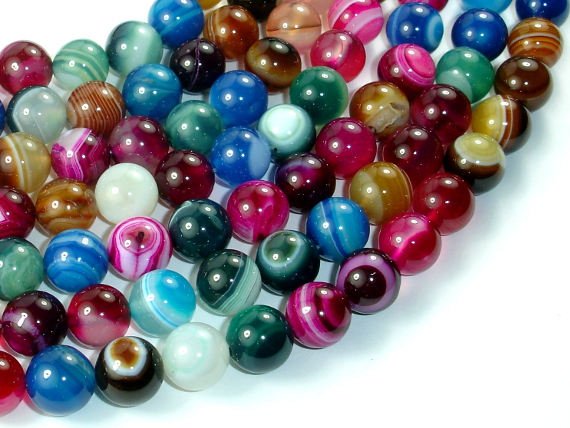 Banded Agate Beads, Striped Agate, Multi Colored, 10mm Round Beads-BeadBasic