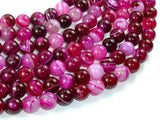 Banded Agate Beads, Striped Agate, Fuchsia, 10mm Round Beads-BeadBasic