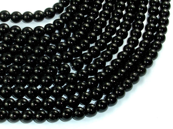 Black Stone, 6mm (6.3mm) Round Beads-BeadBasic