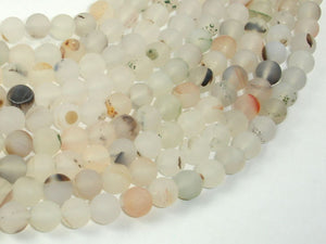 Frosted Matte Agate-White, Gray, 8mm Round Beads-BeadBasic