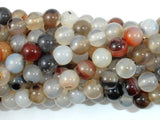 Agate-White, Gray, 8mm Round Beads, 15 Inch-BeadBasic