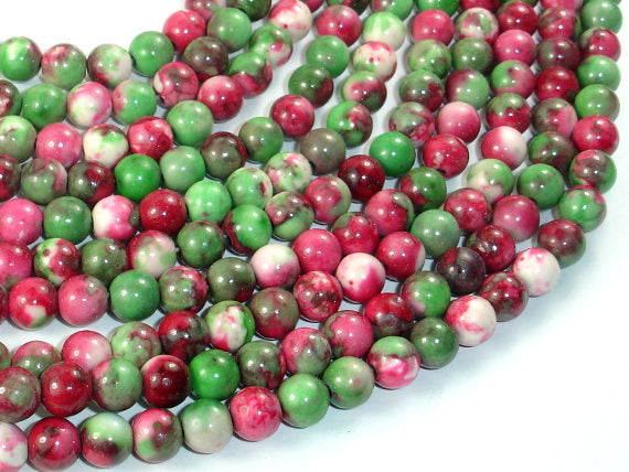 Rain Flower Stone, Red, Green, 6mm Round Beads-BeadBasic