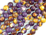 Rain Flower Stone, Purple, Yellow, 10mm Round Beads-BeadBasic