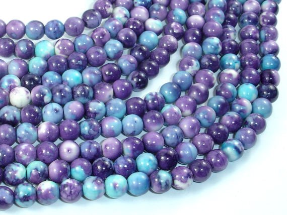 Rain Flower Stone Beads, Blue, Purple, 6mm Round Beads-BeadBasic
