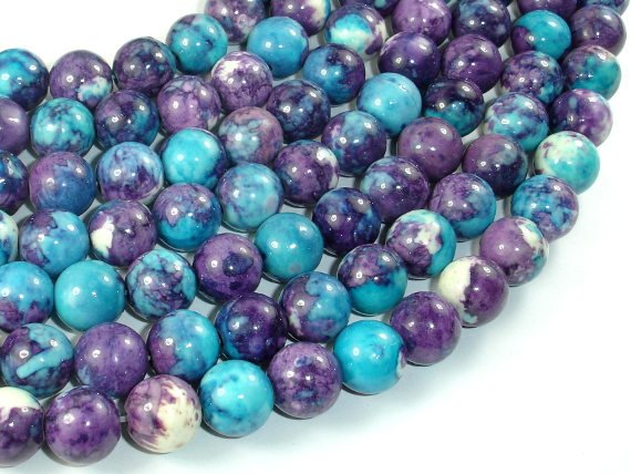 Rain Flower Stone Beads, Blue, Purple, 10mm Round Beads-BeadBasic