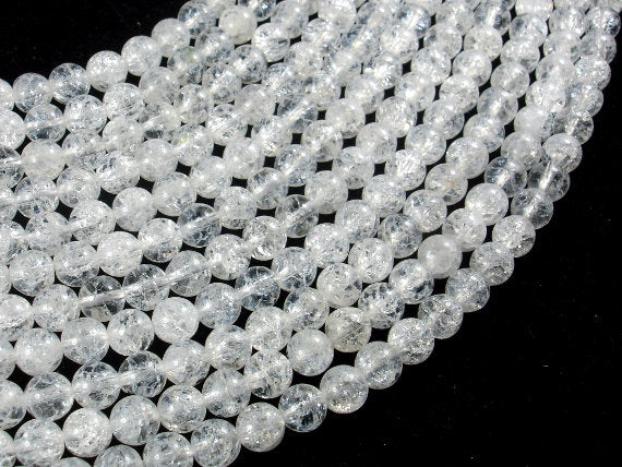 Crackle Clear Quartz Beads, 6mm Round Beads-BeadBasic