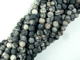 Matte Black Line/ Spider Web Jasper, Silk Stone, 6mm-BeadBasic