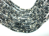 Matte Black Line/ Spider Web Jasper, Silk Stone, 6mm-BeadBasic