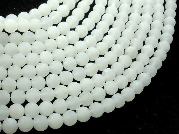 Matte White Jade Beads, 6mm Round Beads-BeadBasic