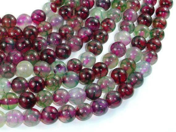Dragon Vein Agate Beads, Green & Fuchsia, 8mm Round Beads-BeadBasic