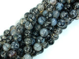 Dragon Vein Agate Beads, Black & White, 8mm Round Beads-BeadBasic