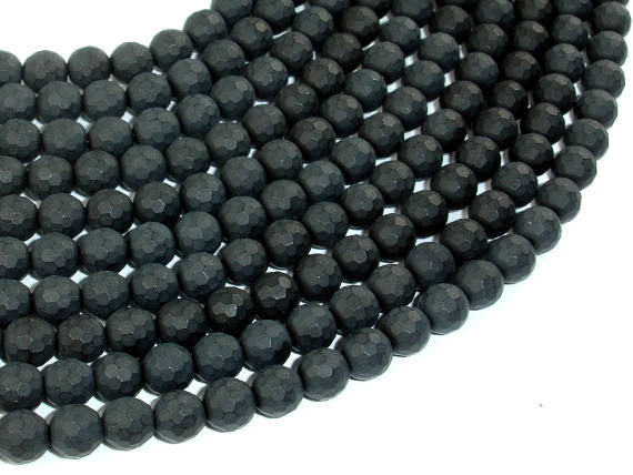 Matte Black Onyx Beads, 6mm Faceted Round-BeadBasic