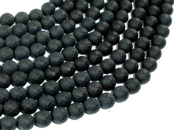 Matte Black Onyx Beads, 8mm Faceted Round-BeadBasic