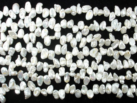 Fresh Water Pearl Beads, White with AB, Top drilled, Keshi-BeadBasic