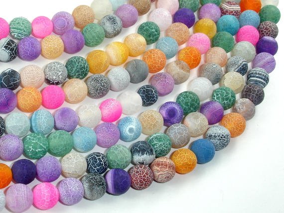 Frosted Matte Agate - Multi Color, 8mm Round-BeadBasic