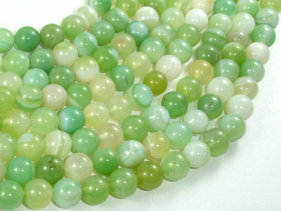Banded Agate Beads, Light Green, 8mm Round Beads-BeadBasic