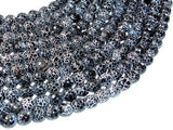 Black Crackle Agate, 8mm (7.8mm) Faceted Round Beads, 14 Inch-BeadBasic