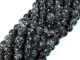 Black Crackle Agate, 8mm (7.8mm) Faceted Round Beads, 14 Inch-BeadBasic