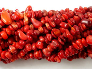 Red Bamboo Coral, 4mm-9 mm Chips Beads-BeadBasic