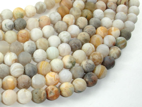 Matte Bamboo Leaf Agate, 8mm Round Beads-BeadBasic