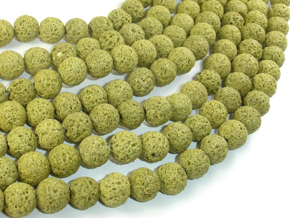 Peridot color Lava Beads, 10mm Round Beads-BeadBasic