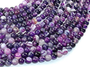 Banded Agate Beads, Purple, 6mm(6.5mm) Round-BeadBasic
