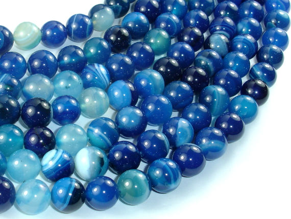 Banded Agate Beads, Blue, 10mm(10.5mm) Round-BeadBasic