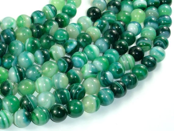 Banded Agate Beads, Green, 10mm(10.5mm)-BeadBasic