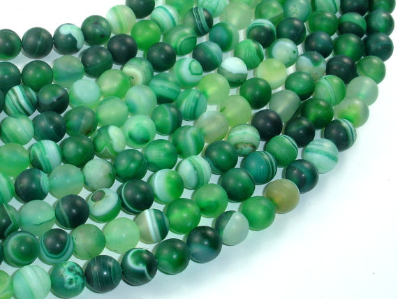 Matte Banded Agate Beads, Green, 8mm Round Beads-BeadBasic