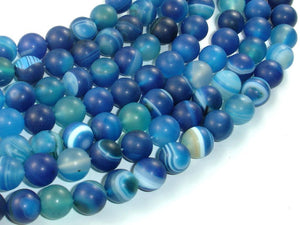 Matte Banded Agate Beads, Blue, 10mm Round Beads-BeadBasic
