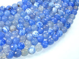 Fire Agate Beads, Blue & White, 8mm Faceted Round Beads-BeadBasic