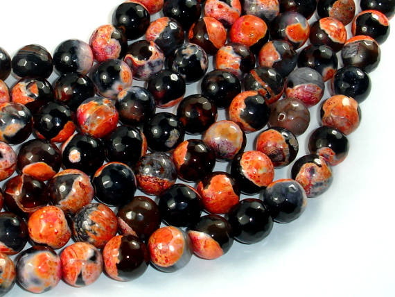 Agate Beads, Orange & Black, 10mm Faceted Round-BeadBasic