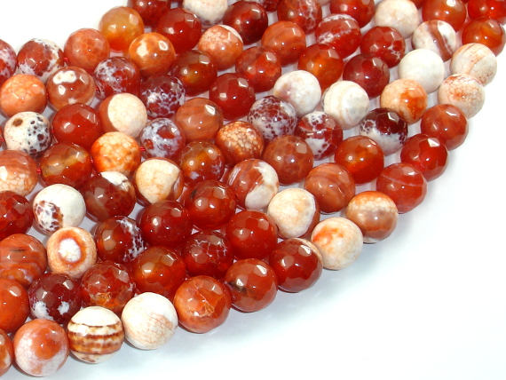 Fire Agate Beads, Orange & White, 10mm Faceted Round-BeadBasic