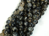 Dragon Vein Agate Beads, Black & Clear, 8mm Faceted Round Beads-BeadBasic