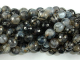 Dragon Vein Agate Beads, Black & Clear, 10mm Faceted Round Beads-BeadBasic