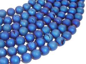Druzy Agate Beads, Blue Geode Beads, 10mm, Round-BeadBasic