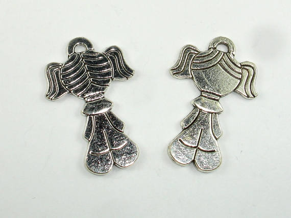 Girl Charms, Girl Pendant, Zinc Alloy, Antique Silver Tone 5pcs-BeadBasic