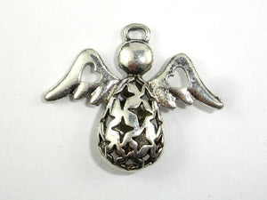 Metal Charms - Angel Pendant, Zinc Alloy, Antique Silver Tone, 2pcs-BeadBasic