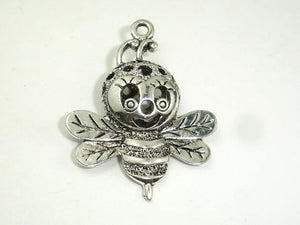 Metal Charms - Honey Bee Pendant, Zinc Alloy, Antique Silver Tone 2pcs-BeadBasic