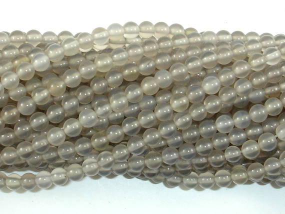 Gray Agate Beads, 4mm, Round Beads-BeadBasic