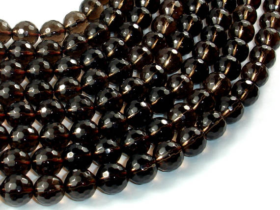 Smoky Quartz Beads, 10mm Faceted Round Beads-BeadBasic