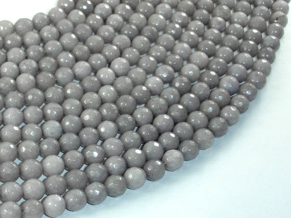 Jade Beads, Light Gray, 6mm Faceted Round-BeadBasic