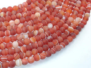 Matte Banded Agate Beads, Red & Orange, 6mm Round Beads-BeadBasic