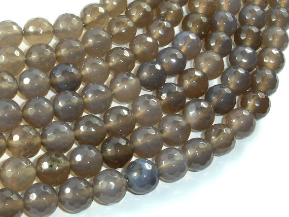 Gray Agate Beads, 10mm Faceted Round Beads-BeadBasic