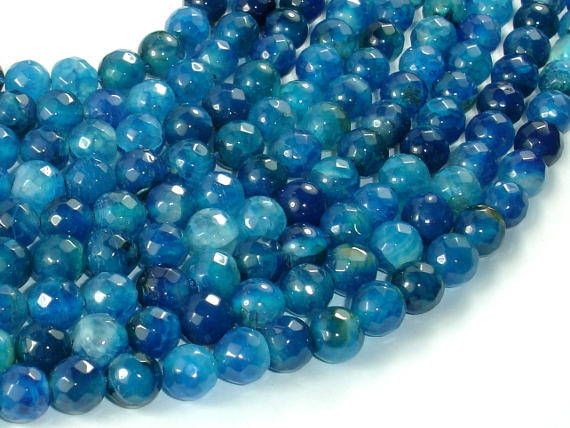 Blue Agate Beads, 8mm Faceted Round Beads-BeadBasic