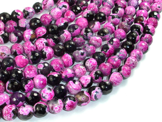 Agate Beads, Pink & Black, 8mm Faceted-BeadBasic