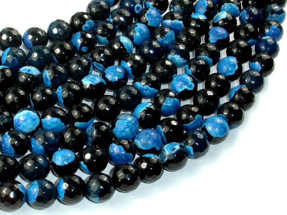 Agate Beads, Blue & Black, 10mm Faceted Round-BeadBasic